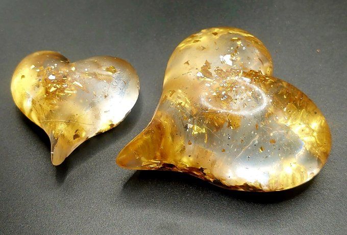 SAINT VALENTIN  - Duo de cœurs feuilles d'or mates 