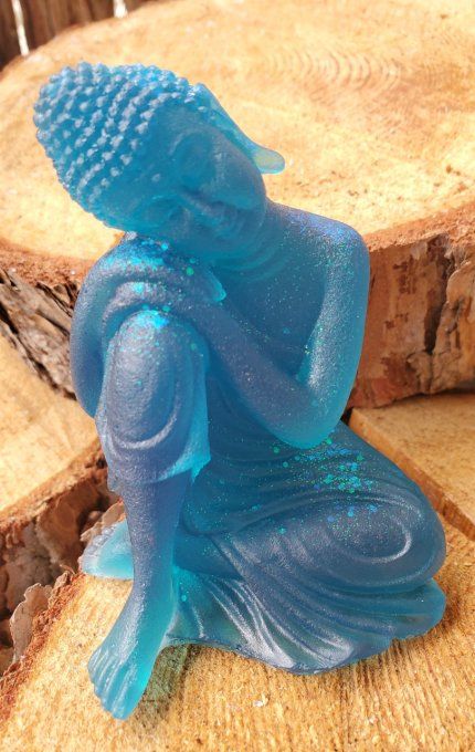 Bouddha assis et pensif bleu et paillettes  - mat